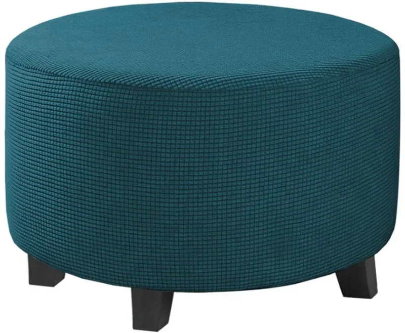 All Inclusive Round Ottoman Cover Spandex 1PC Footstool Protector Elastic Polar Fleece Footrest Slipcover For Living Room Home