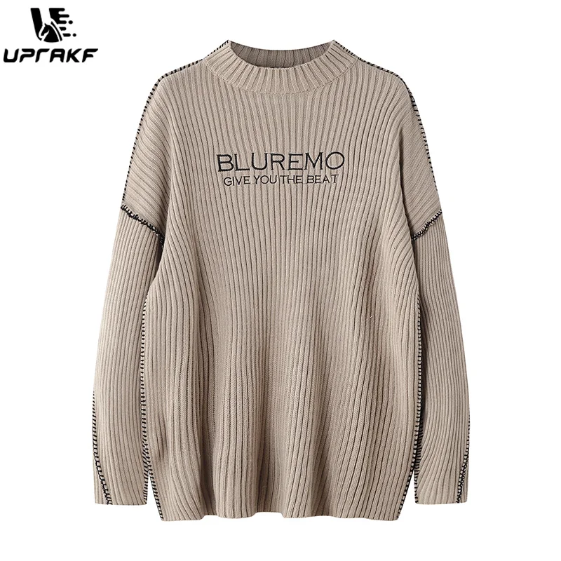 

UPRAKF Knitted Jumper Letter Sweater Loose Crew Neck Winter Long Sleeves Warm Autumn Harajuku Casual Trendy Fashion