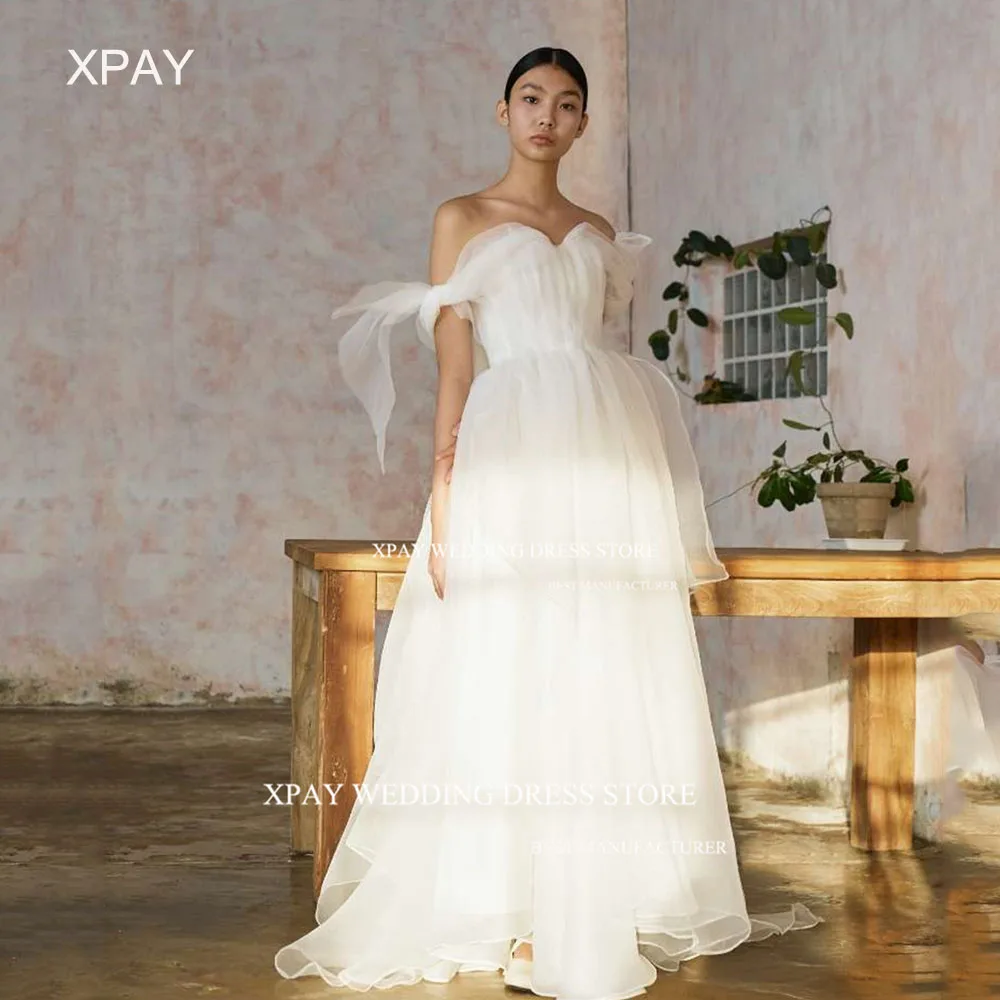 

XPAY Sweetheart Off Shoulder Korea Wedding Dresses Floor Length 웨딩드레스 Prom Party Photos Shoot Backless Custom Size Bridal Dress