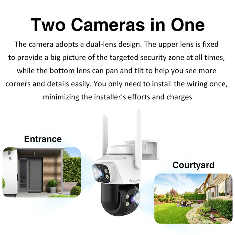 5MP WiFi PTZ Security Camera Dual Lens 5X Zoom PTZ Cam Dual Light Modes AI Auto Tracking Outdoor Smart Color Night Vision Camera 3