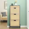 GAOMON Rattan Shoe Storage Cabinet with 3 Flip Door and 1 Drawer, Freestanding Shoe Organizer Rack for Entryway, Hidden Shoe 3