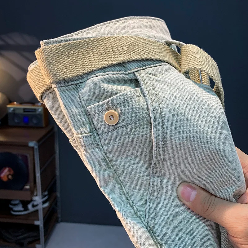 2024Summer new jeans men fashion brands simple vintage casual all-matching light luxury slim fit tapered pants