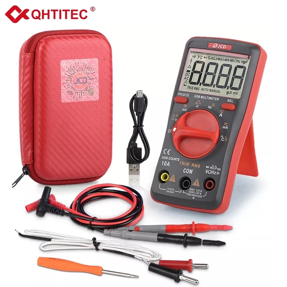 

QH UM16 Digital Multimeter Volt Meter Auto Ranging TRMS 6000 Counts Measures Temperature Voltage Tester with Backlight Portable