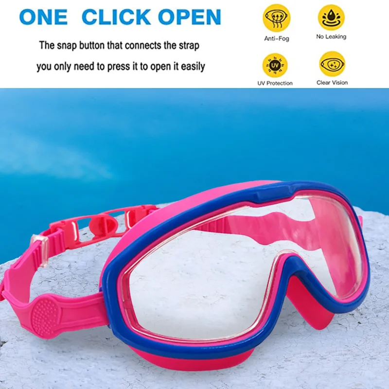 HD Wide View Kids' Swimming Goggles Waterproof Anti-Fog Big Frame Design for Boys & Girls Ideal for Swimming Pool Beach