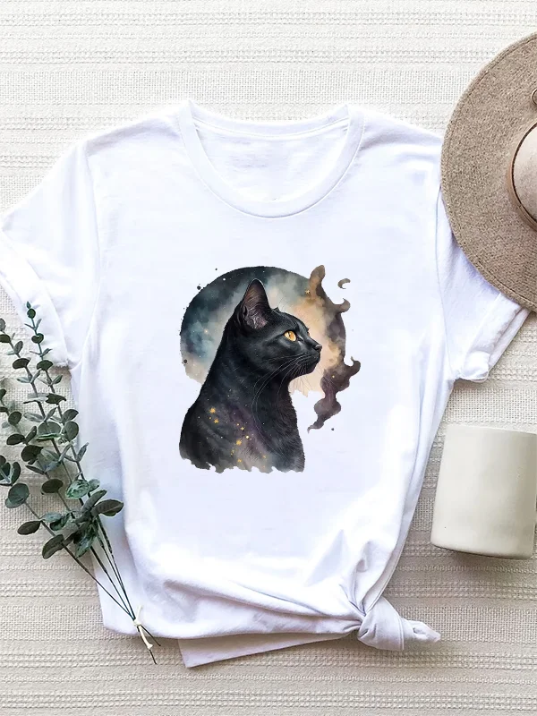 

Женская хлопковая Футболка с принтом кота и Луны, в винтажном стиле