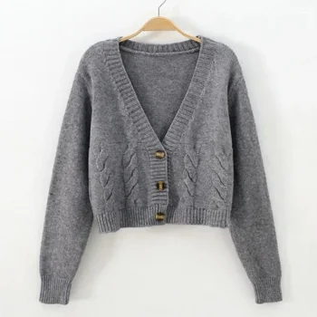 2025 Korean Fashion V Neck Cropped Cardigan For Women