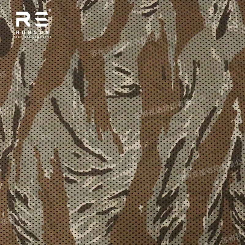 Mesh fabric 120gsm Tiger strip camo camouflage fabric tactical tricot mesh for printed