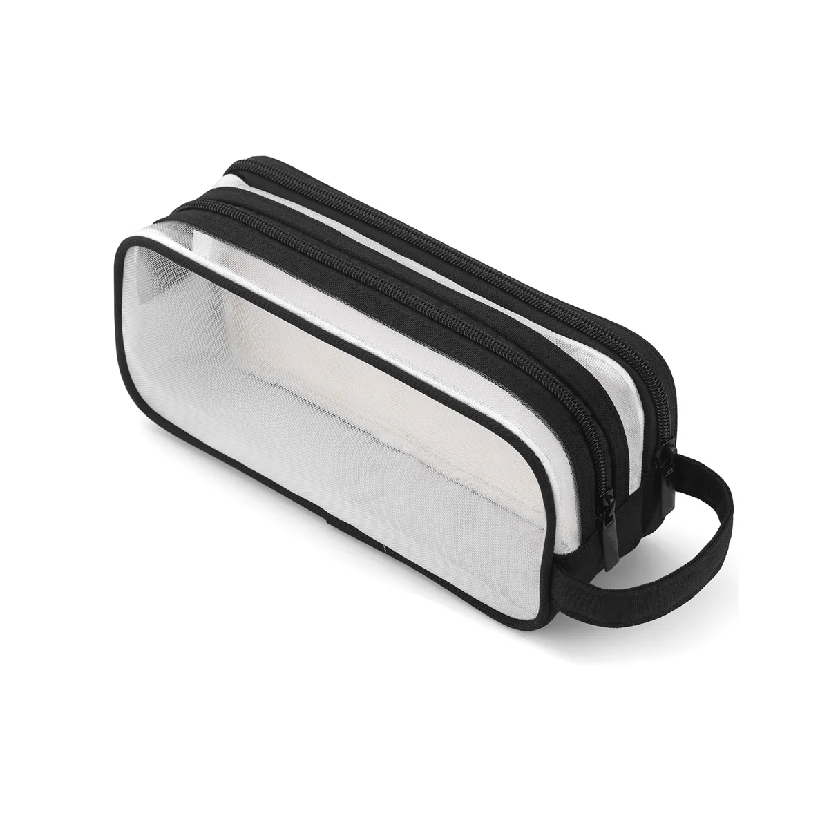 

Grid Mesh Pencil Case 2 Compartment Pen Bags Clear Handheld Multifunction Pencil Pouch for Teen Students Black