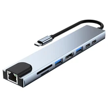 8 IN 1 USB C HUB tipo C a USB 3.0,2.0 87W PD 100M RJ45 TF lettore di schede SD tipo C adattatore 4K compatibile HDMI per MacBook Air Pro