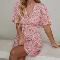 Robe ample décontractée pour femmes, nouvelle collection printemps et été 2024, col en v, manches courtes, Europe et états-unis 6