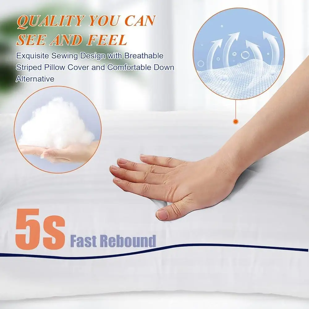 Cooling Luxury King Size Bed Pillows Set of 2 Soft Down Alternative Filling Breathable Comfortable Sleep Support Ideal Back 3