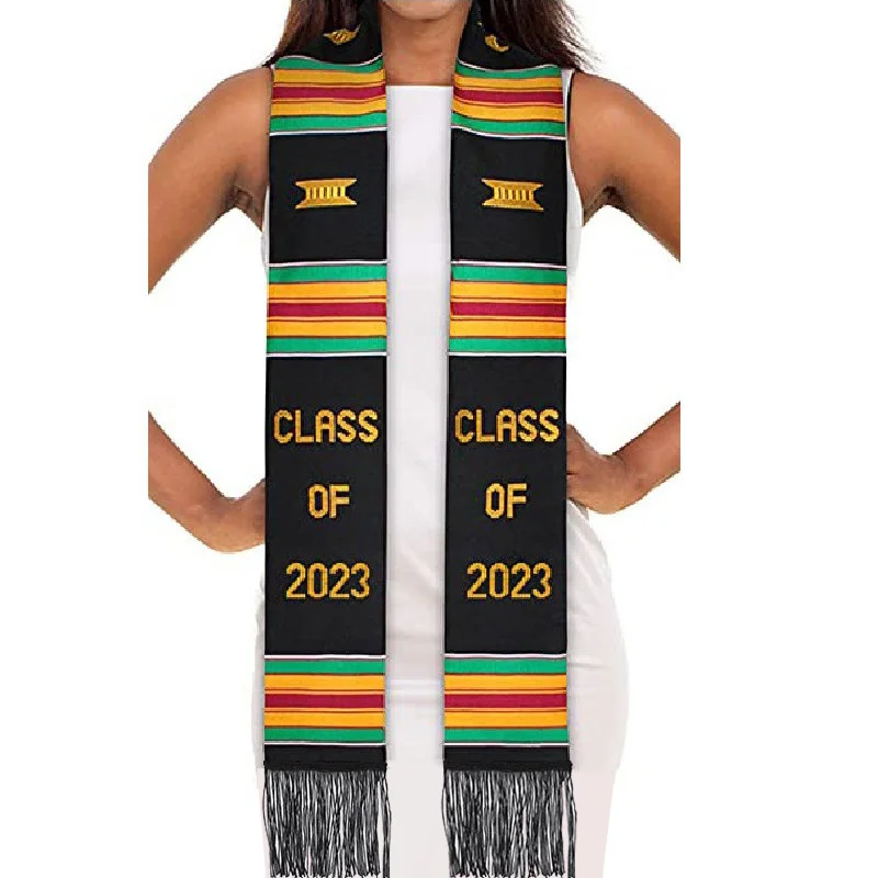 

2023 New Graduation party Double tassel Black shawl Satin Adult etiquette with stylish party decoration ribbon