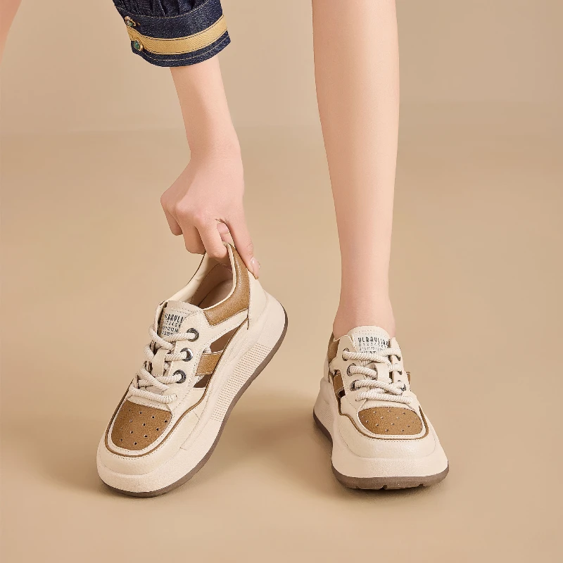 CICIYANG Genuine Leather Women's Platform Sports Sandals 2025  Summer New Fashion Lace-up Hollow Sneakers for Female 4