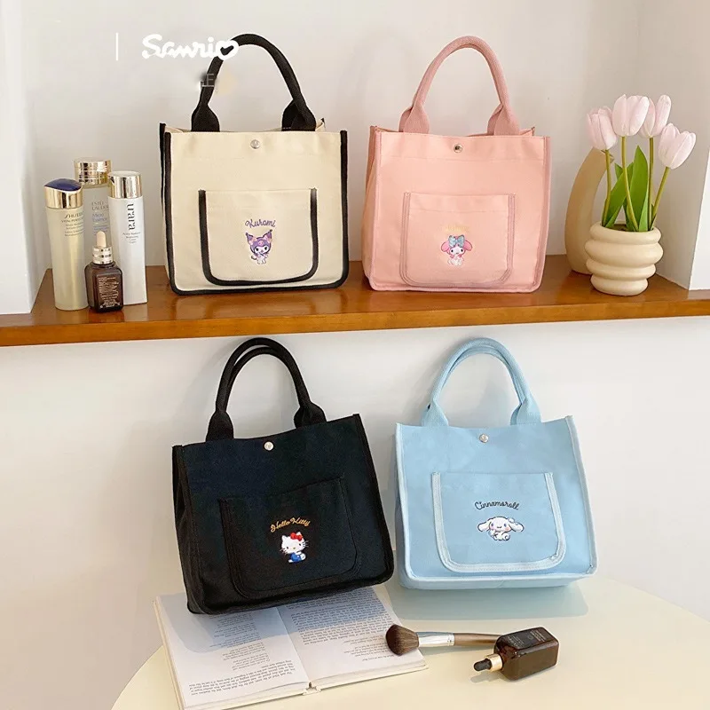 

Sanrio Hello Kitty My Melody Kawaii Canvas Handbag Girls Cosmetic Bag Cute Cartoon Wash Bag Hand Carry Outdoor Snack Mummy Bag