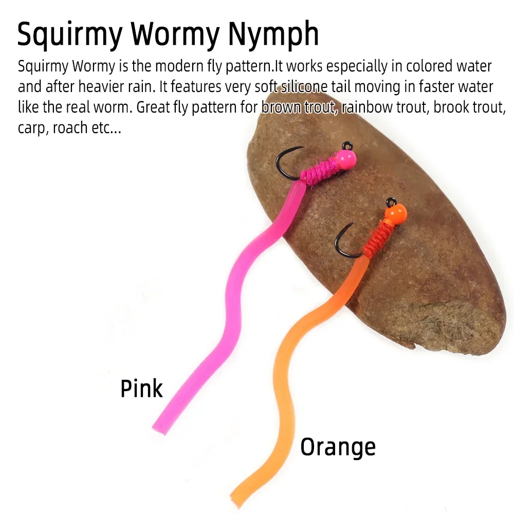 Description Picture 3 of itemWifreo 4pcs Tungsten Bead Head Squirmy Worm Fly Barbless Hook #14 San Juan Wormy Fly Trout Bass Pan Fish Fly Fishing Flies