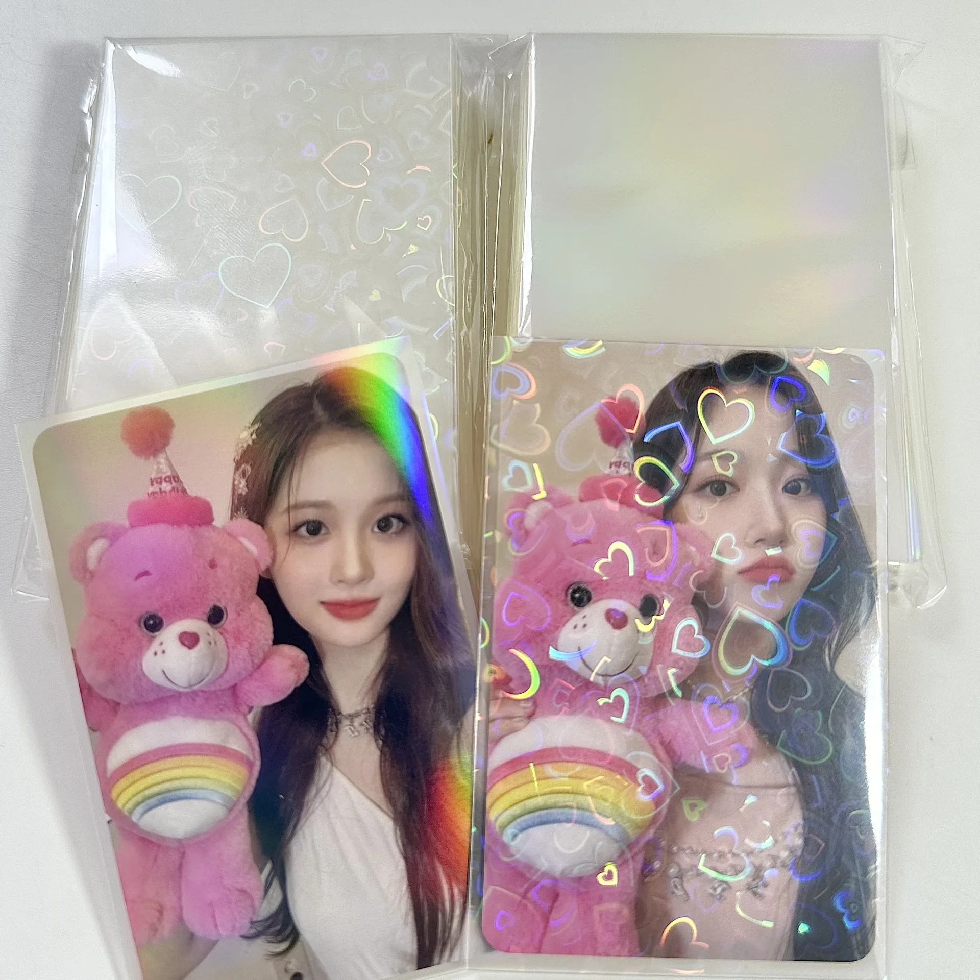 MINKYS Glittery Love Heart Laser 50pcs Kpop Toploader Card Photocard Sleeves Idol Photo Cards Protective Storage Bag 2