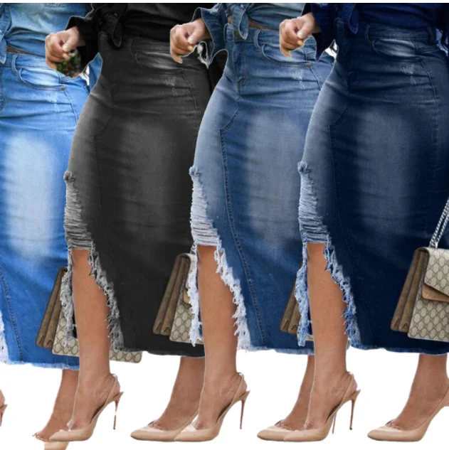 2023 Women's Hip Wrap Slim Fit Denim Mid length Half length Skirt