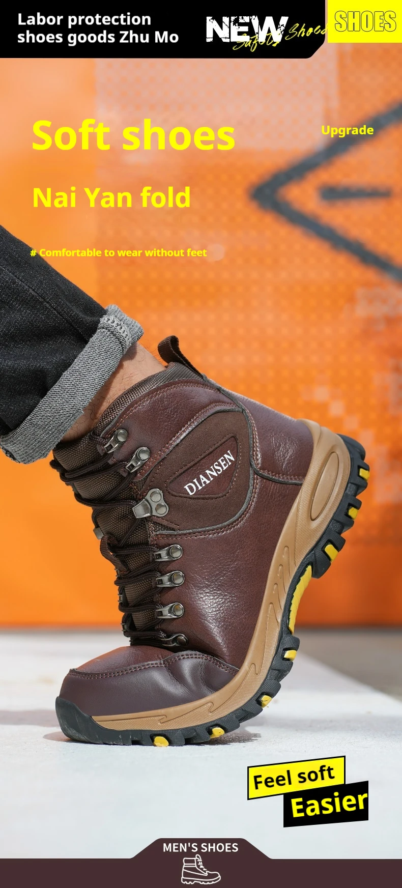 Unzerstörbare Bauarbeitsschuhe für Herren, Sicherheitsstiefel mit Stahlkappe, wasserabweisend, rutschfest, pannensicher, Arbeitsstiefel – Detail 12
