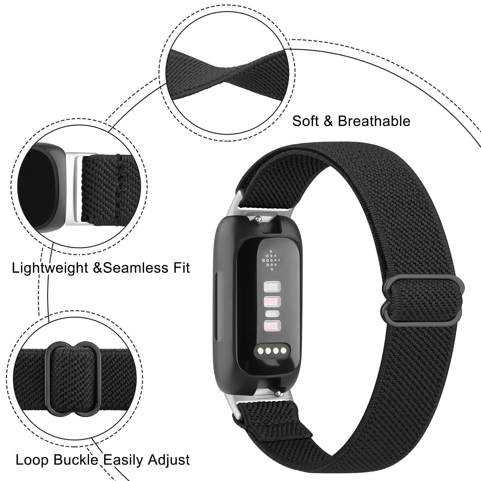 Adjustable Elastic Nylon Wristband Strap Bracelet for Fitbit Inspire and Ace Series