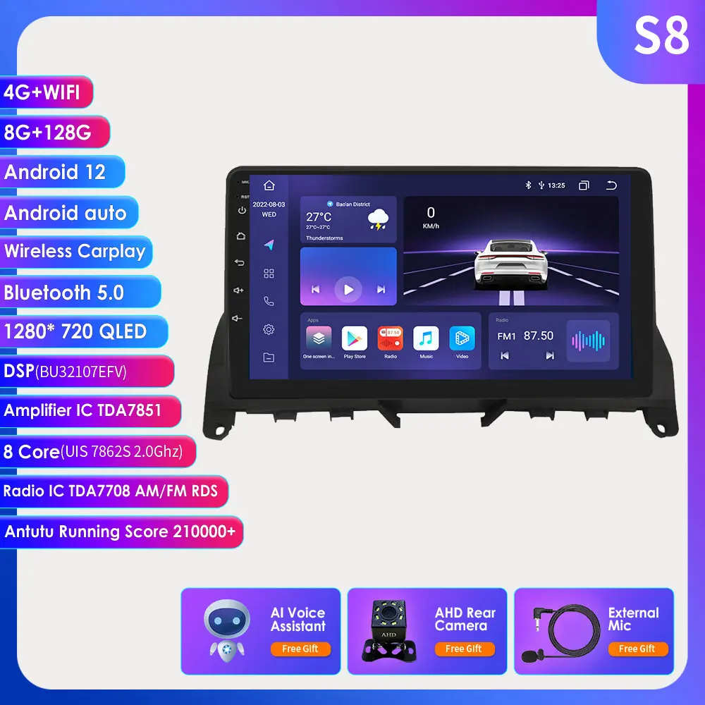 

9INCH 2din Andriod Car Radio Player for Mercedes Benz W204 C Class S204 2007-2010 Stereo Carplay Android Auto GPS RDS Navi DSP