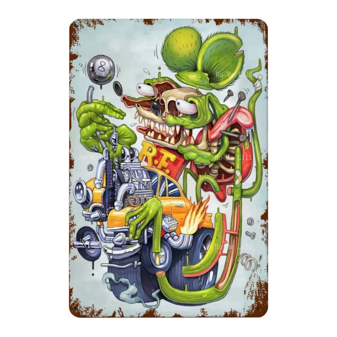 Rat Fink Metal Signs Vintage Unique Wall Decor Patio Room Garage Retro Tin Poster Platform