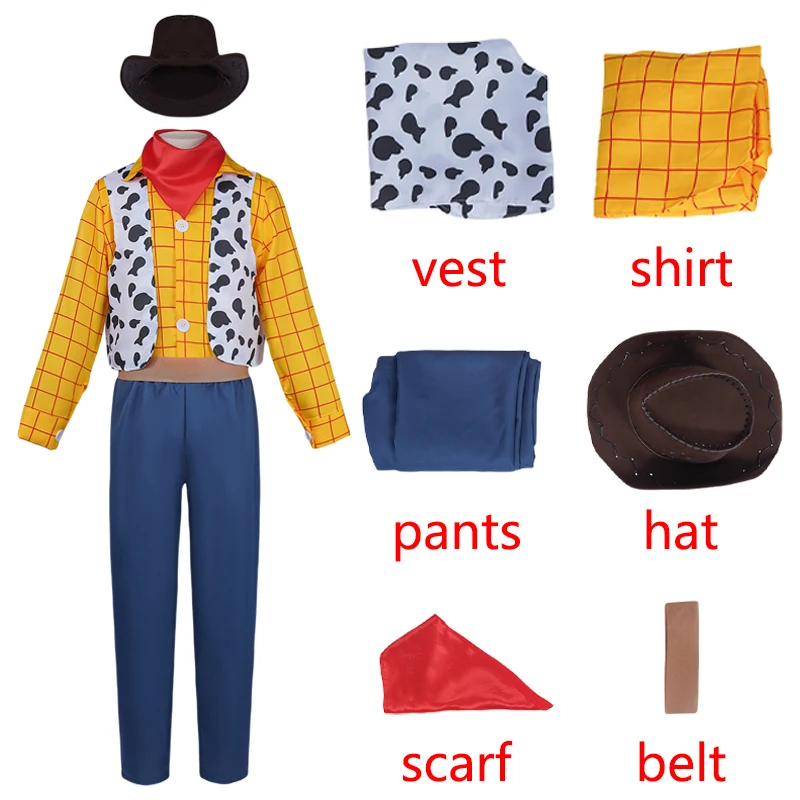 BEAST KINGDOM Anime Bo Peep Woody Cosplay Costume Toy Story Cosplay Cowboys Woody Suits Vest Hat Cape Halloween Party Cos Adult