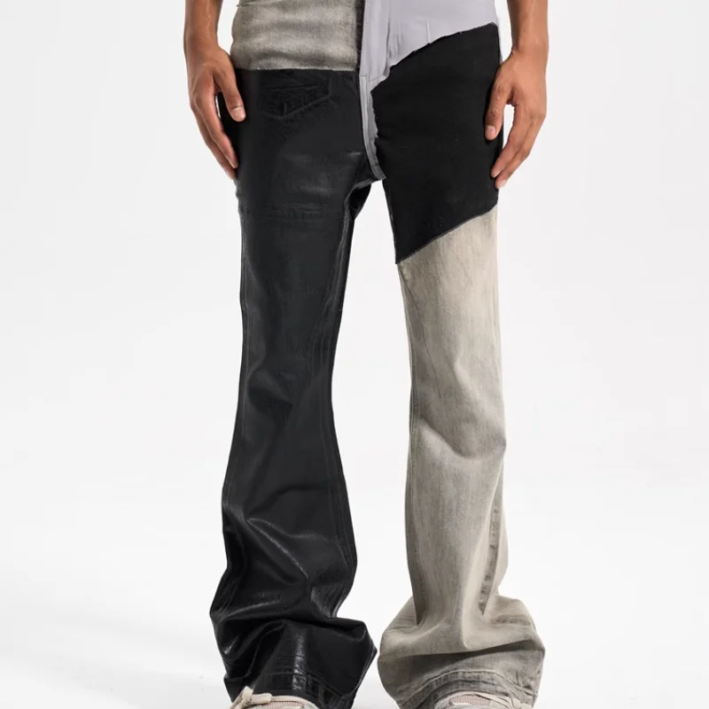 2023ss High Street Patchwork Micro Flared Jeans Y2k Pants Vintage Casual Sweatpants Men Trousers Streetwear Clothing Clothes