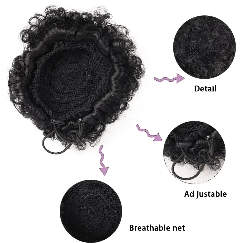 4 Inch Children Puff Afro Short Kinky Curly Human Hair Bun Drawstring Ponytail Hair Extension Hairpieces For child