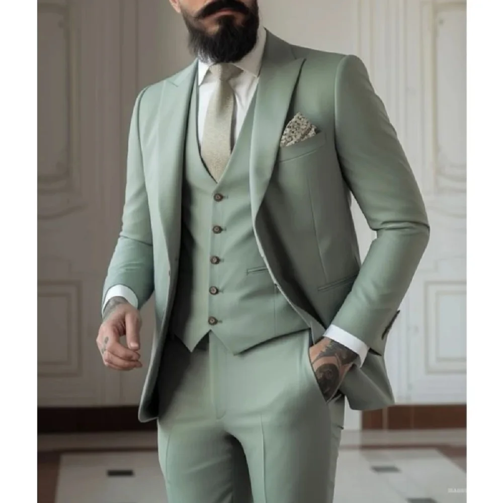Casual Navy Blue Male Suits Slim Fit Notched Lapel Formal Best Men Wedding Groom Wear Blazer Tuxedos Trajes De Hombre 3 Pieces