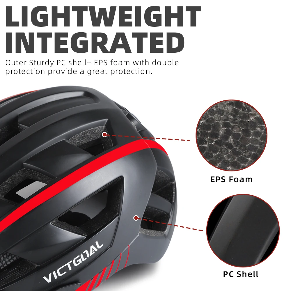 Victgoal Bicycle Helmet LED Moutain Road USB Rechargeable Light Cycling Helmet For Man Sun Visor Goggles Men MTB Bike Headgear