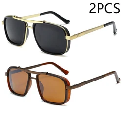 Chic Men's Square UV400 Twin - Beam Aviator Sunglasses (2pcs Gold Brown)