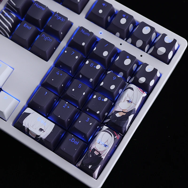 Arquivo Azul Arona Keycap Pbt Dye Subbed Backlit Keycaps Desenhos Animados Anime Gaming Key Caps para Ansi 61 87 104 108 108 Chaves Set - Imagem 2