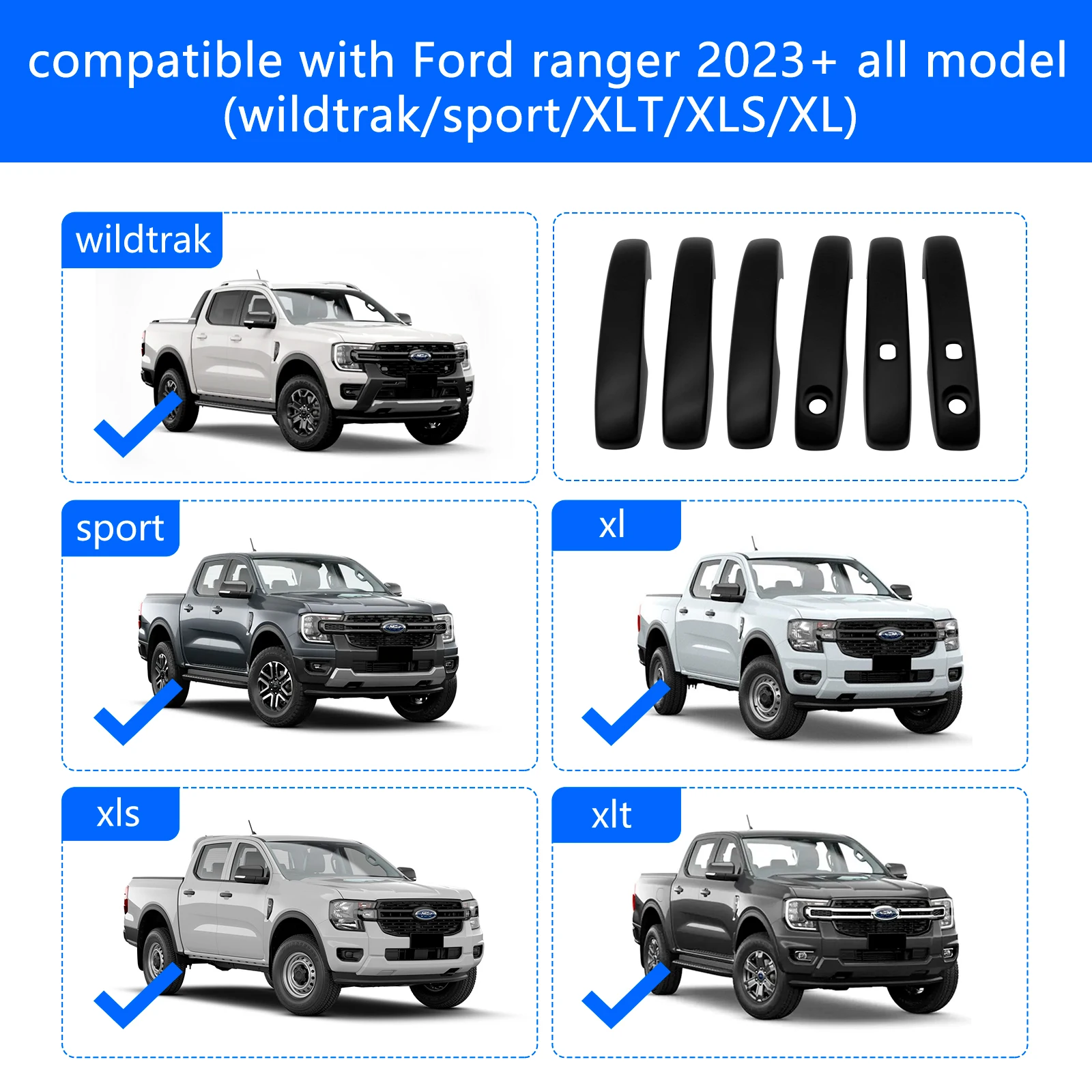 Door Handle Cover Handle Proction For Ford Ranger 2022 2023 T9 WILDTRAK  SPORT LIMITED XL XLT XLS Models 4X4 Car Accessories