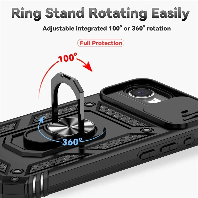 Premium Shockproof Armor Case with Slide Lens Protection and Ring Holder