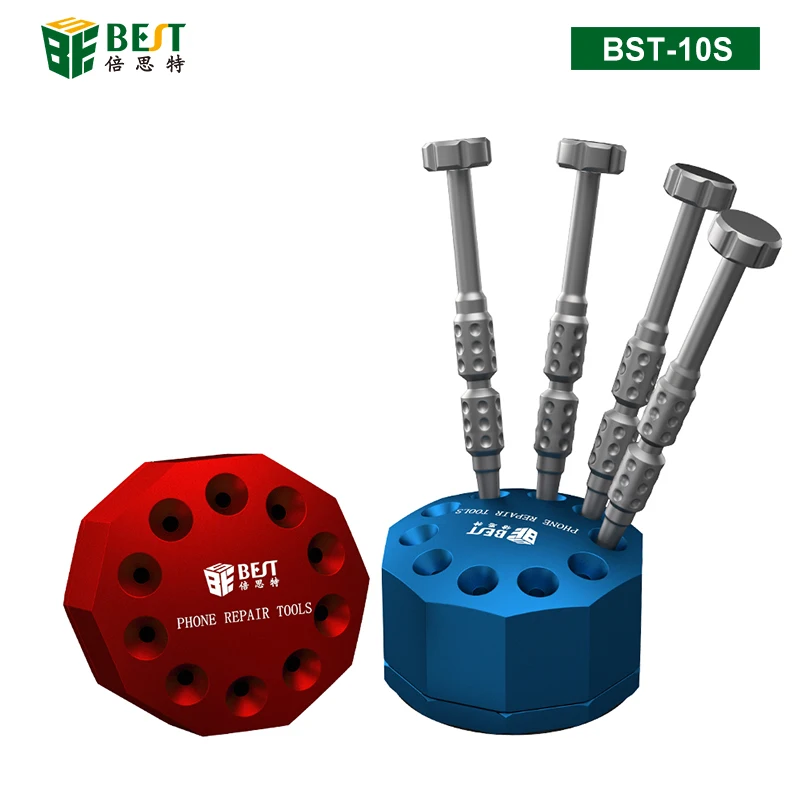 

BST-10S 10-Hole Screwdriver Storage Rack Aluminum Alloy Rotating Mounting Base for Mobile Phone Repair Desktop