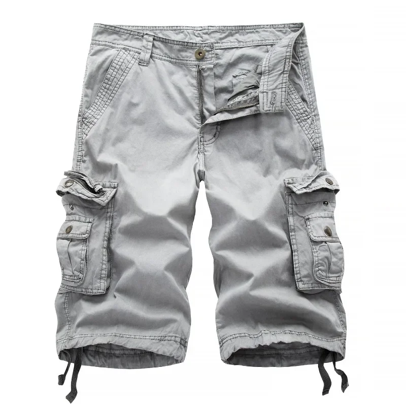 New Men's Cargo Shorts Summer Solid Color Big Pocket Casual Loose Beach Pants Combat Short Pants Daily Work Pants Men's Clothing