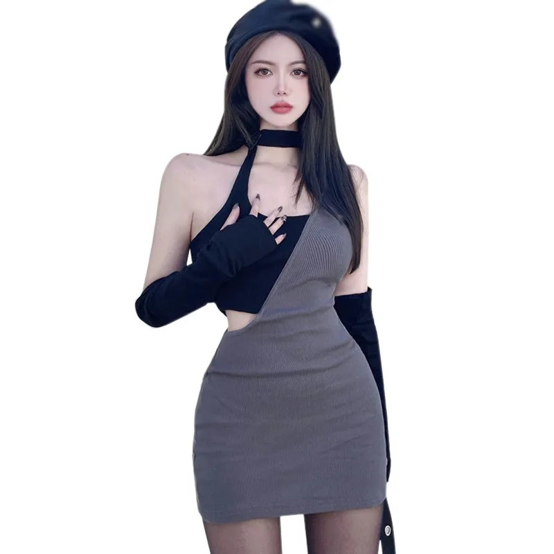 Girls-Korean-Version-Hanging-Neck-Hollow-Sexy-Slim-Fitting-Long-Sleeved ...