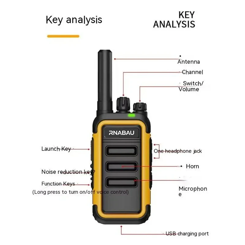 2-Piece Mini Portable Walkie Talkie Set - USB-C Rechargeable, Long Range UHF Transceivers