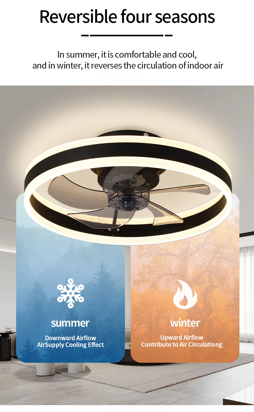 Ceiling Fan 6 Speed Modern Remote Control with Light Reversible Dimmable Suitable for Living Room Bedroom