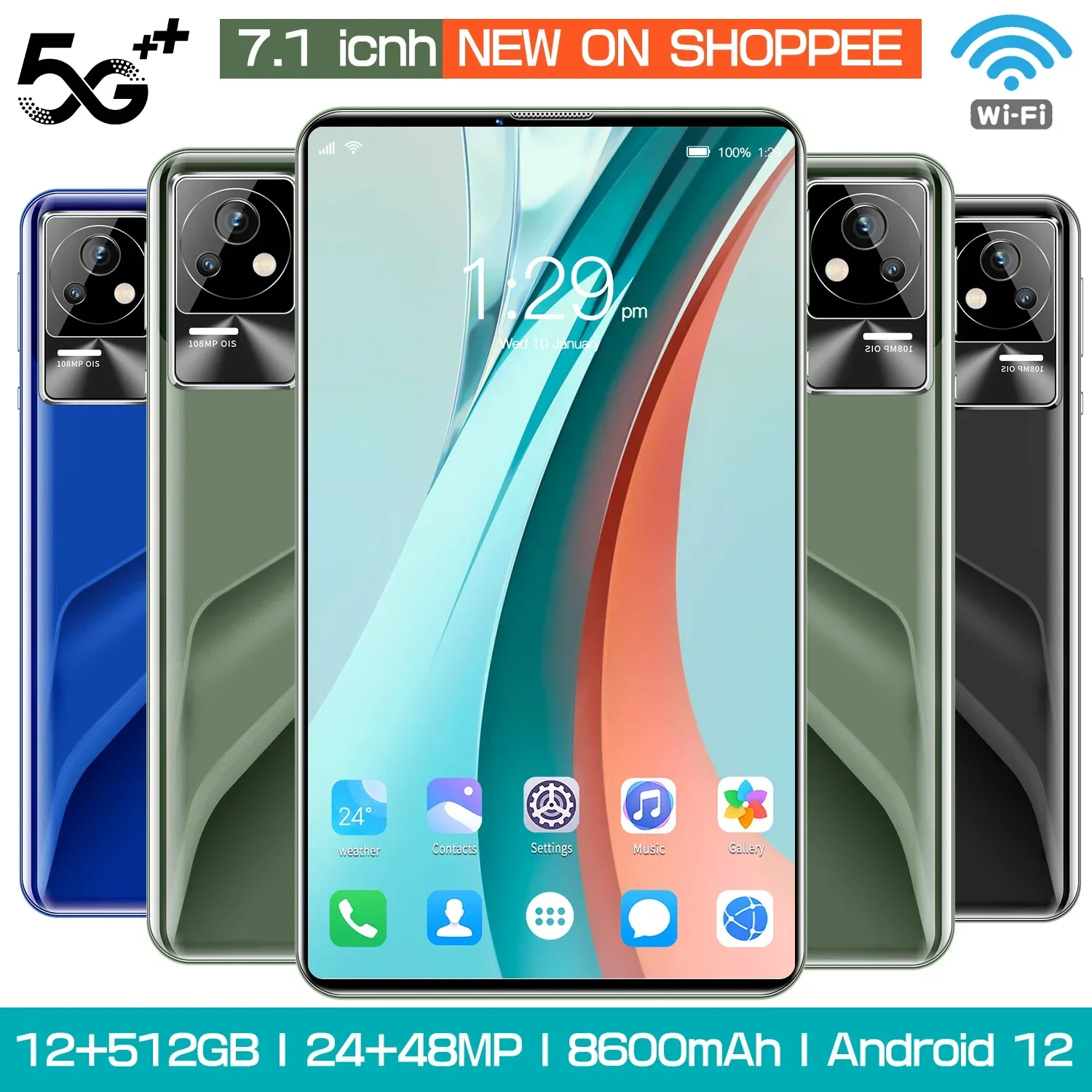 

2024 Global Tablet PC 7.1 Inch IPS Display Screen K50 16GB+1TB 48MP Android12 GPS+FM+Wifi+BT 8600mAh 5G Support Dual Sim Card