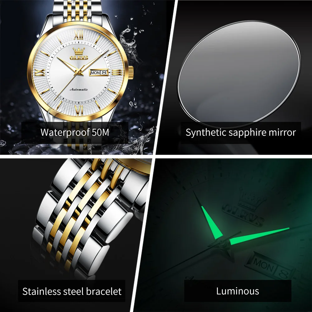 OLEVS Top Luxury MIYOTA Automatic Mechanical Watch Men Fashion Sapphire Men's Watches Calendar Business Mens Clock reloj hombre