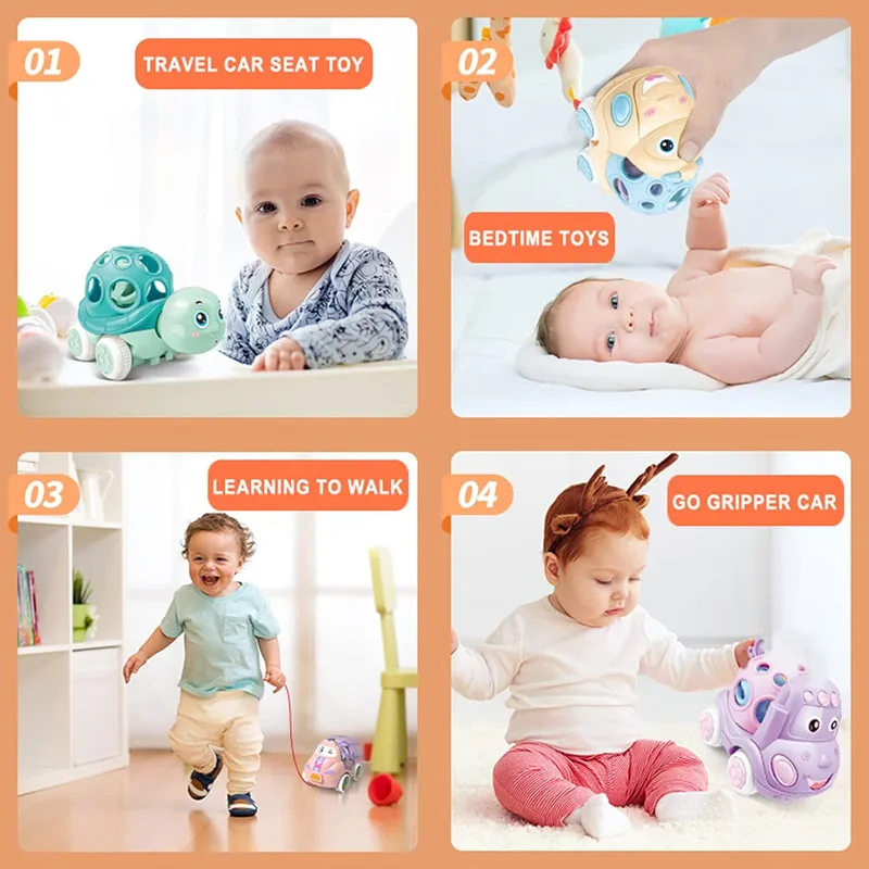 Baby Car Toys 6 12 Months Soft Rattle Roll Cars Toddler Push and Go Truck Friction Powered Vehicles Early Development Toy Gift - 5