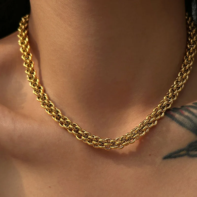 

Массивное ожерелье с цепочкой в виде попкорна, эффектные ожерелья из нержавеющей стали для женщин, простое минималистичное ювелирное изделие, водонепроницаемый панк