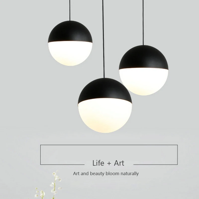 

Nordic Glass round Pendant Lights Black Led Hanging Lamps Loft Fixtures for Kitchen Living Room Bedroom Lustre Lights E27