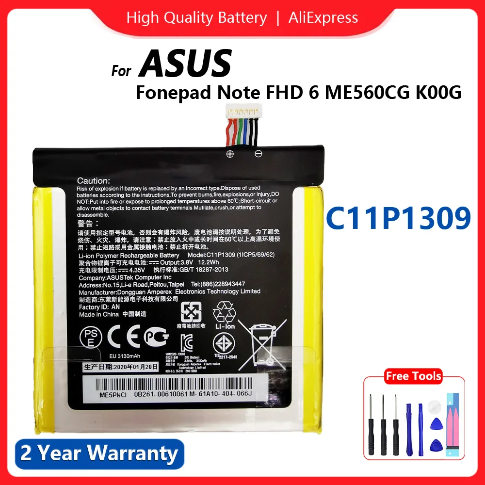 

Original For Asus Fonepad Note FHD 6 ME560CG C11P1309 3130mAh Tab Replacement Battery Powerful Polymer Li-ion Battery