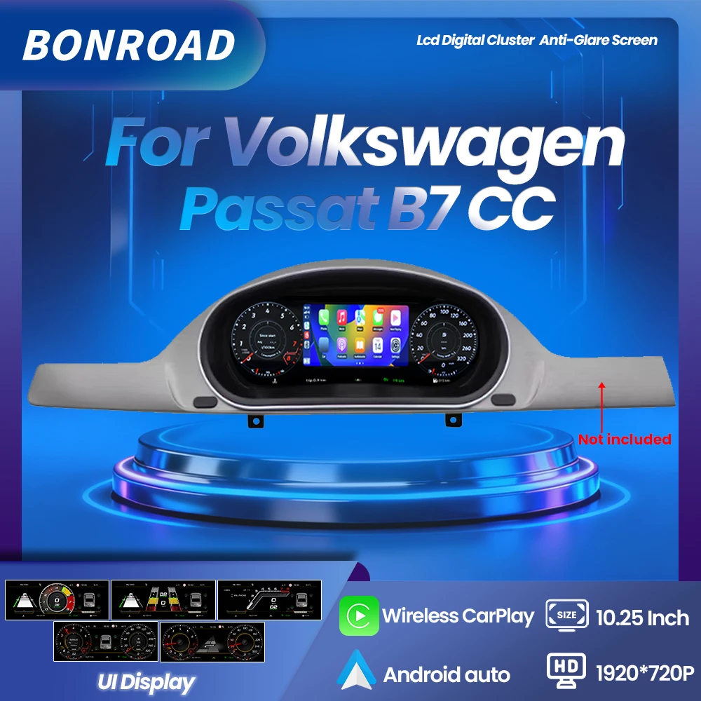 Panel de Instrumentos Digital Inalámbrico con Pantalla LCD de 10.25 Pulgadas y Resolución 1920*720P, Compatible con CarPlay y Android Auto, para Volkswagen Passat B7, CC, Magotan B7, Velocímetro, Navegación 1