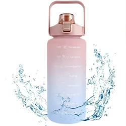 Motivational 2L Water Bottle with Time & Capacity Markers - BPA-Free Fitness & Sports Hydration 컵 (Gradient Pink)