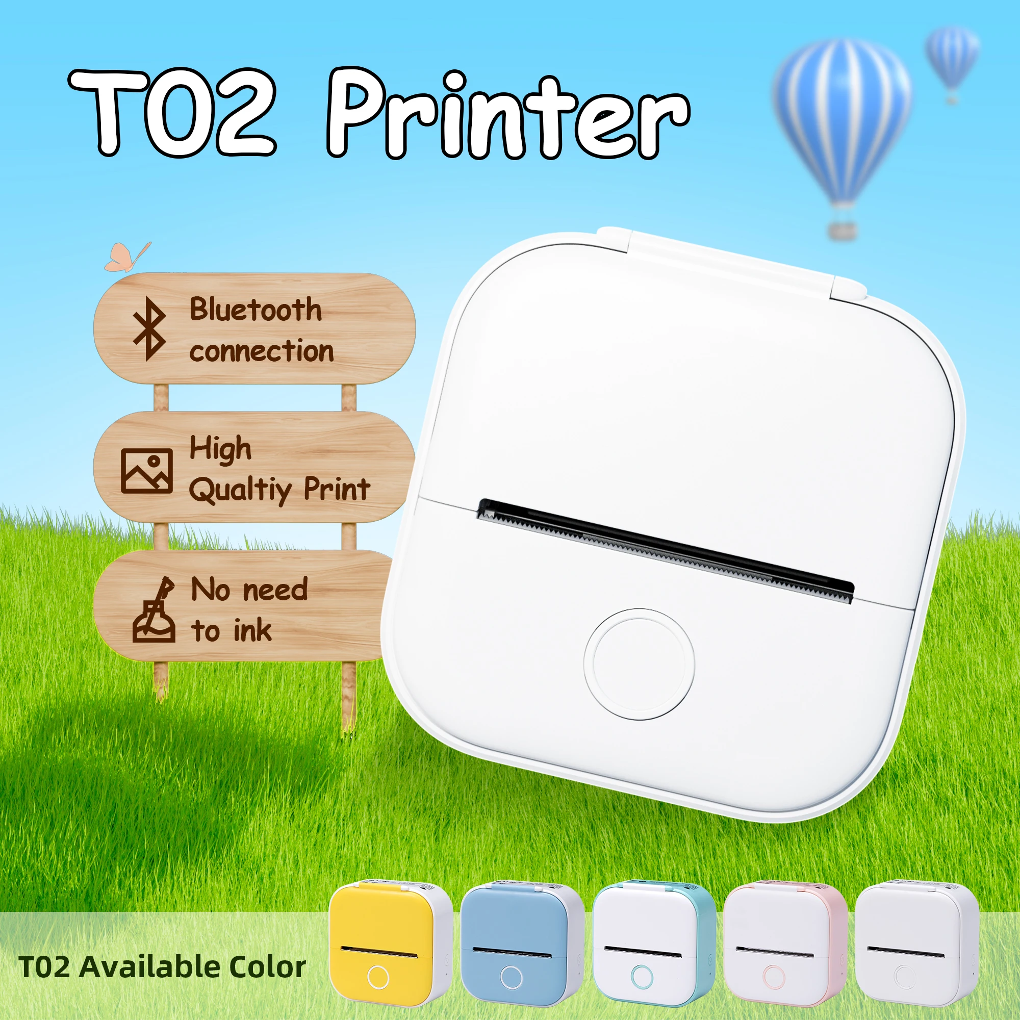 

Phomemo T02 Wireless Pocket Thermal Printer Portable Mini Wirelessly BT Connect 203dpi Photo Label Memo List Printing Clearly