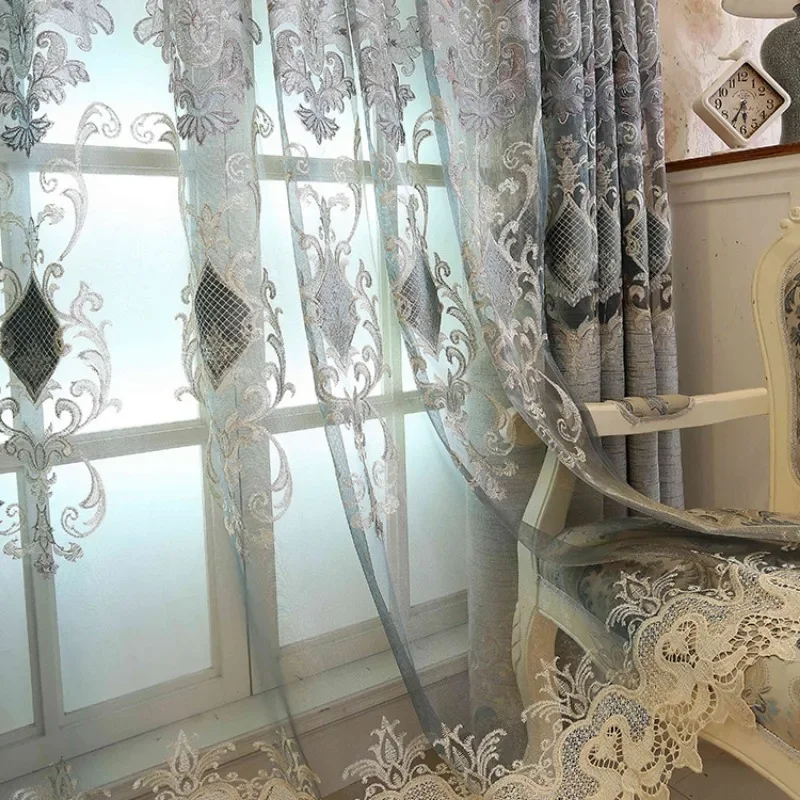 Modern European Style Curtains for Living Room Dining Room Bedroom Chenille Gray Curtain Luxury Custom Size Window Drape