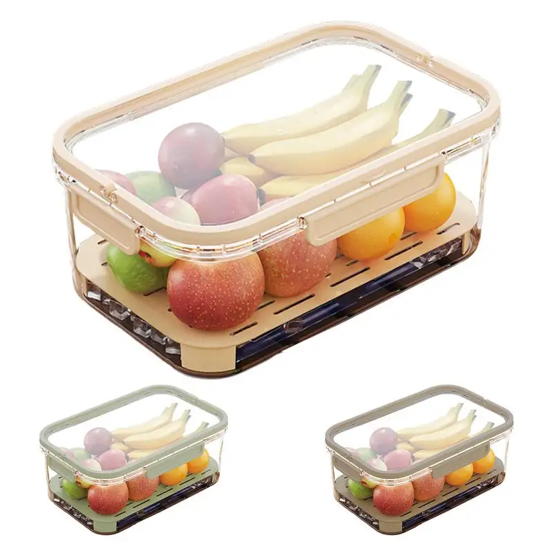 

Refrigerator Storage Box With Lid Vegetable Fruit Food Fresh Keeping Boxes Preservation Box For Camping Picnics With Drainage